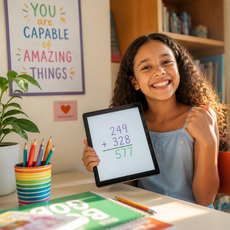 A high school student solving math problems on a tablet